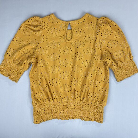Lark and Grey Eyelet Blouse/Top Women's XL Yellow Cottage Fairy Modern Boho - Picture 5 of 13